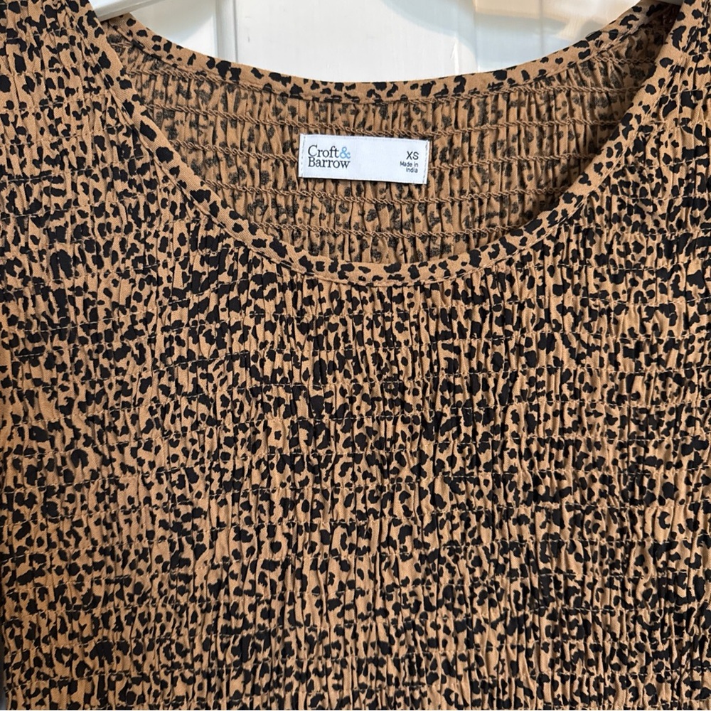 Croft & Barrow Leopard Print Midi Dress, Size XS, smocked, pockets!